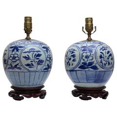 Late 19th Century Pair of Blue and White Melon Jars as Lamps 3
