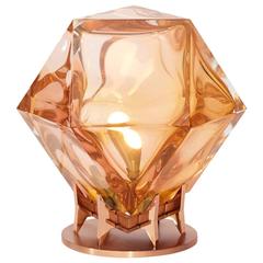 Welles Double-Blown Glass Desk Lamp in Custom Finishes, Pink with Satin Copper