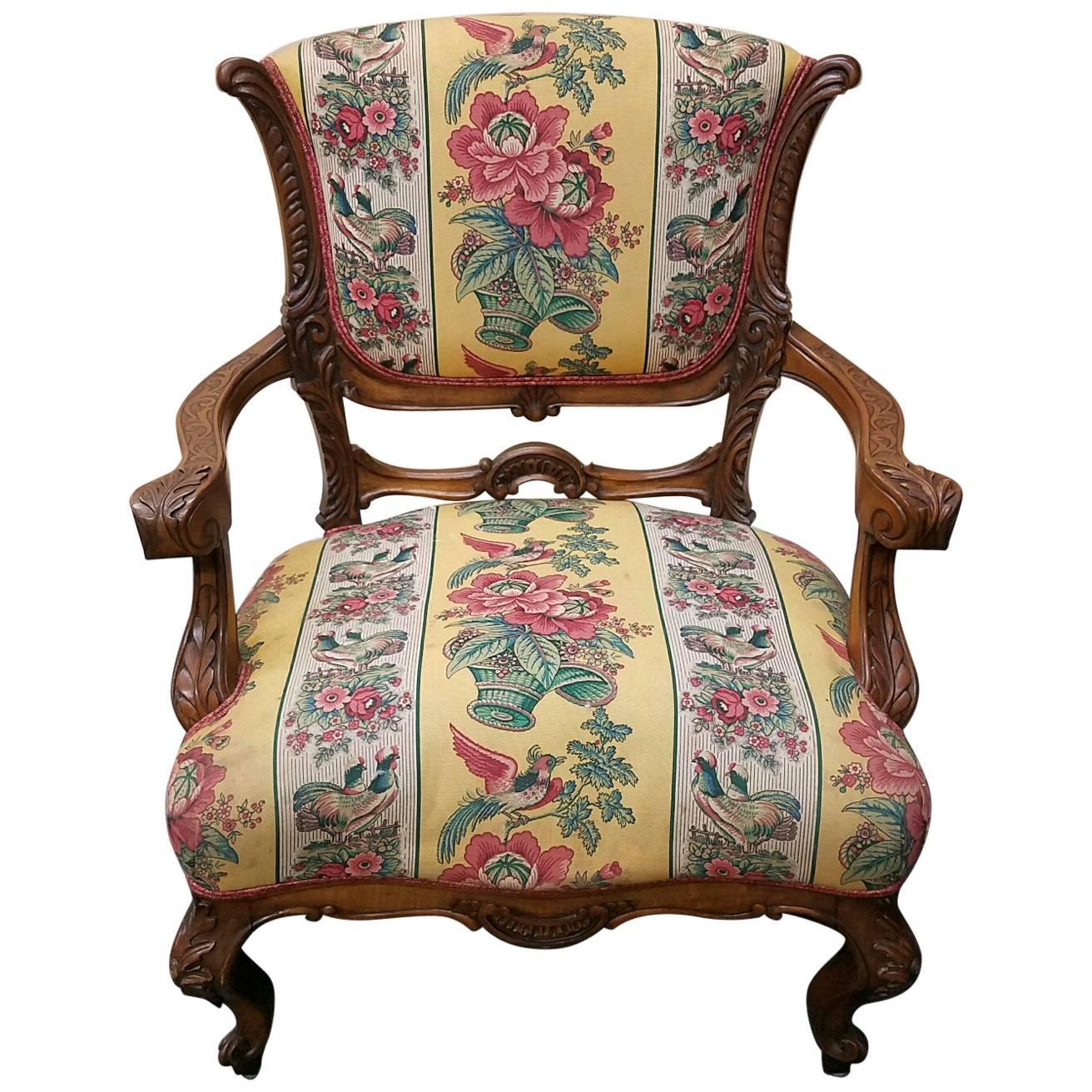 19th Century Louis XV Carved Walnut Fauteuil For Sale