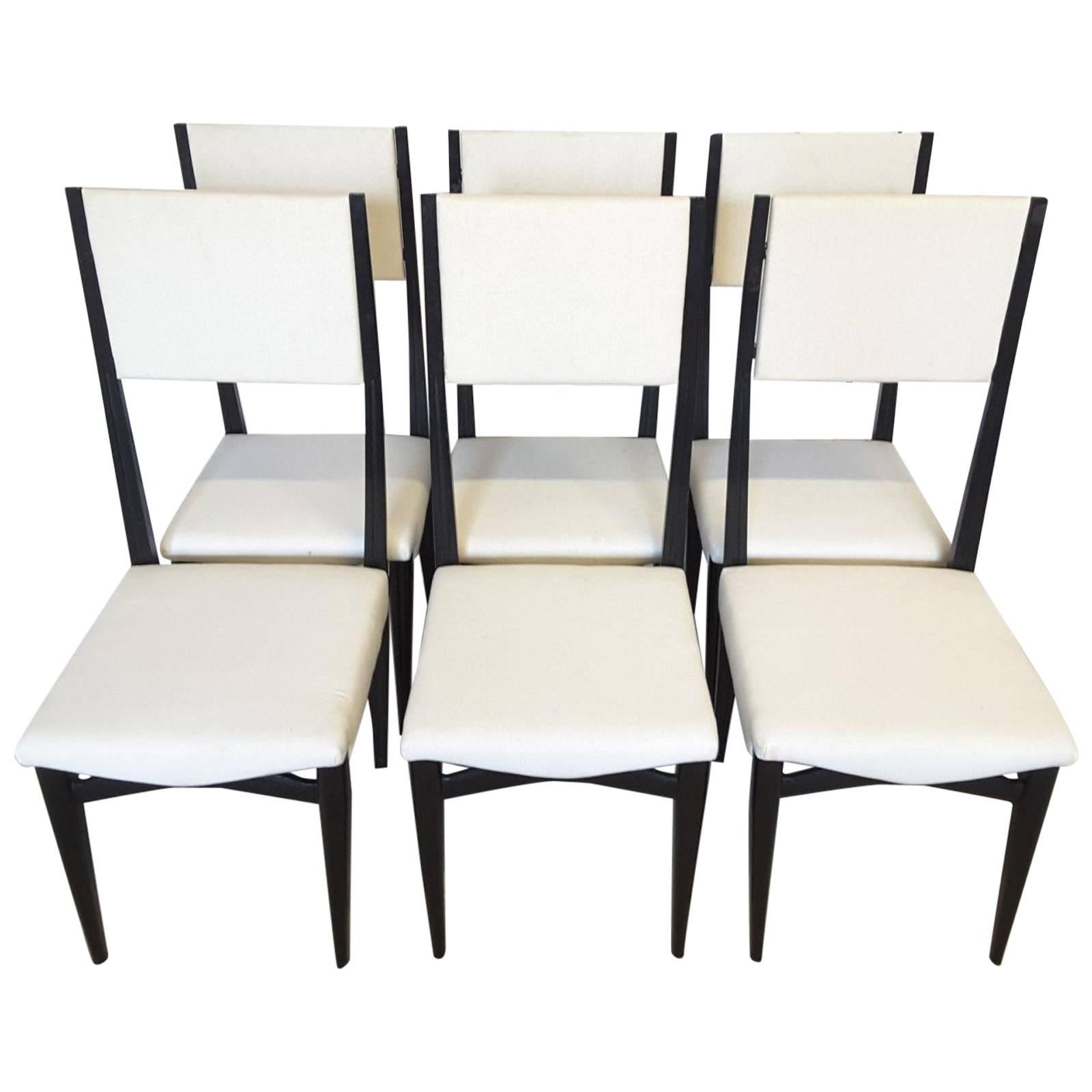 Set of Six Italian Mid-Century Modern High Back Dining Chairs For Sale