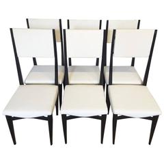 Set of Six Italian Mid-Century Modern High Back Dining Chairs