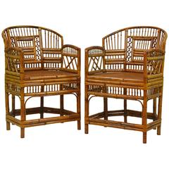 Paire de fauteuils Vintage Brighton Pavillion Style Chinoiserie en Bambou et Rotin