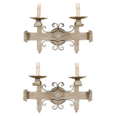 Pair of Blue-Grey French Iron Sconces