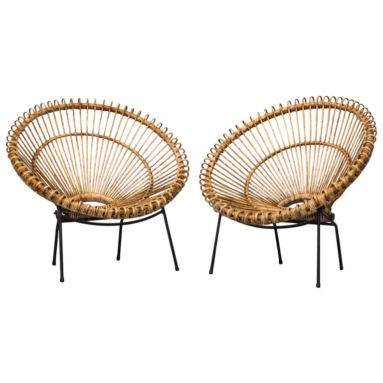 Pair of Franco Albini Inspired Bamboo Bucket Lounge Chairs at 1stDibs