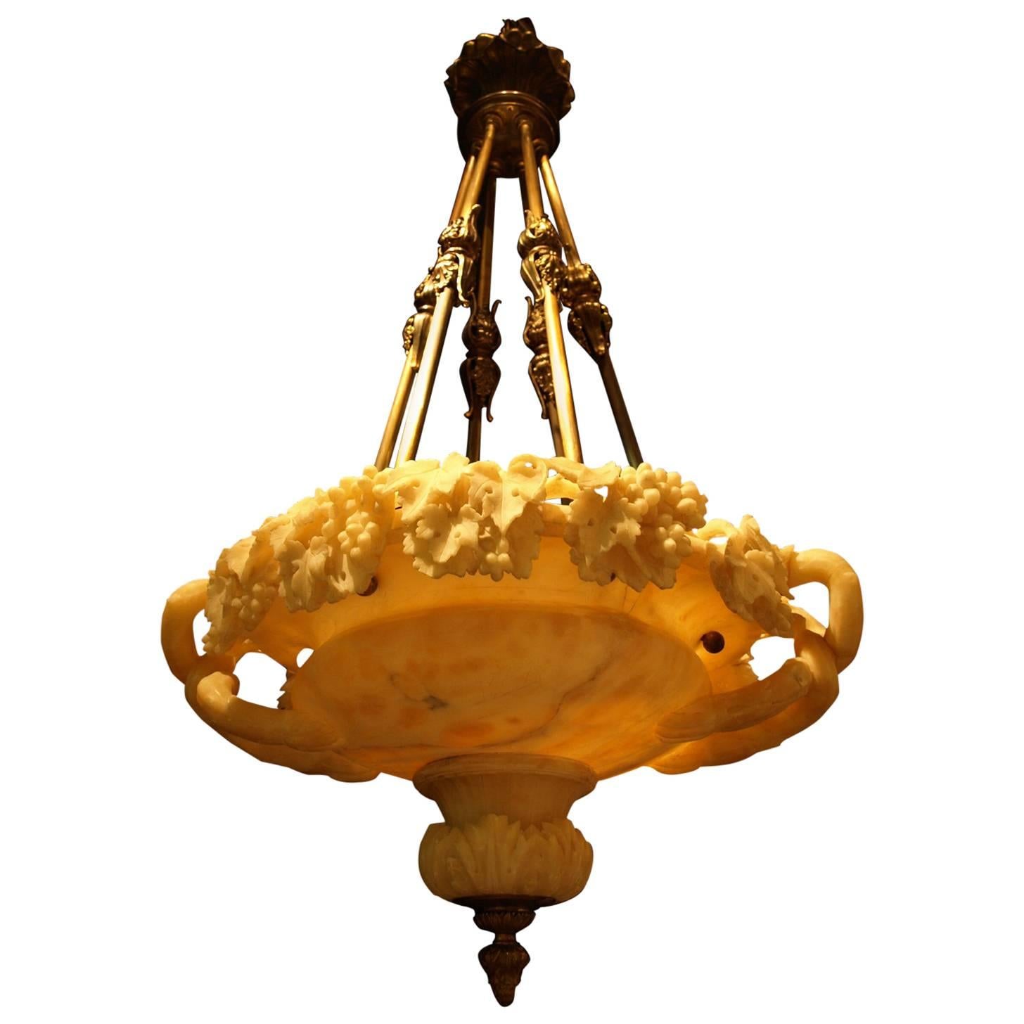 Antique Chandelier, Alabaster Plafonnier