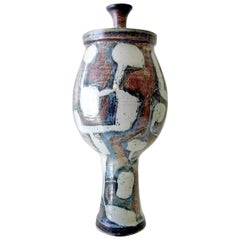 Larry Goldman California Studio Abstract Modernist Stoneware Lidded Urn