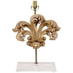 Italian Gilt Wood Fragment Table Lamp Featuring Acanthus Leaf Motifs