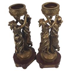 Pair of Louis VXI Style, Bronze and Marble Lamp Bases, 19th Century