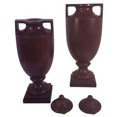 Pair of Grand Tour Rouge Marble Urns with Covers Italy, Late 19th Century