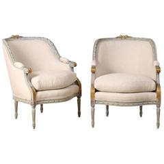 Pair of French Louis XVI Style Occasional Barrelback Bergères Chairs