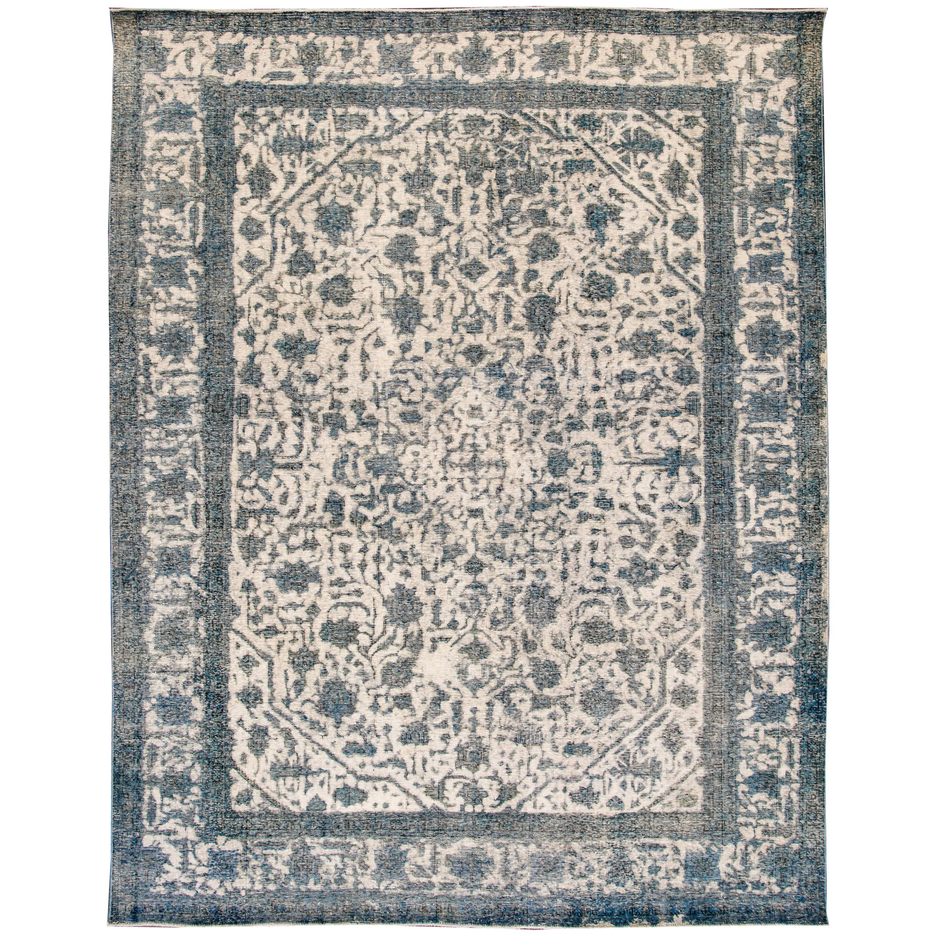 21st Century Contemporary Teal, Blue Overdyed Pakistani Rug