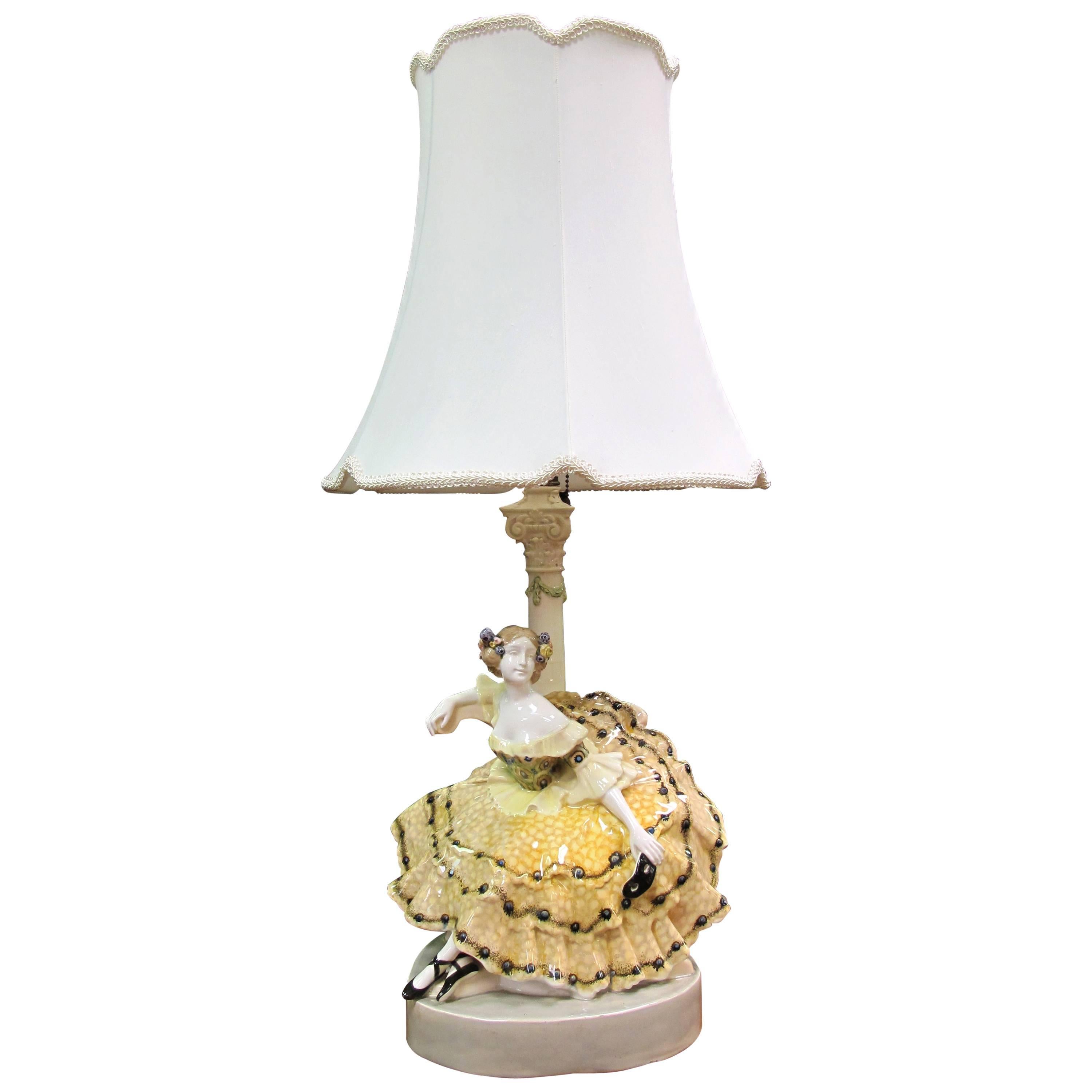 Southern Belle Lady Glazed Porcelain Lamp by Podolo for Goldscheider For Sale