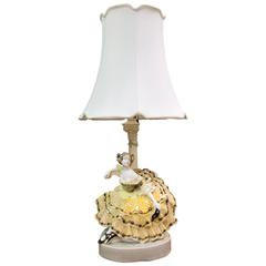 Antique Southern Belle Lady Glazed Porcelain Lamp by Podolo for Goldscheider
