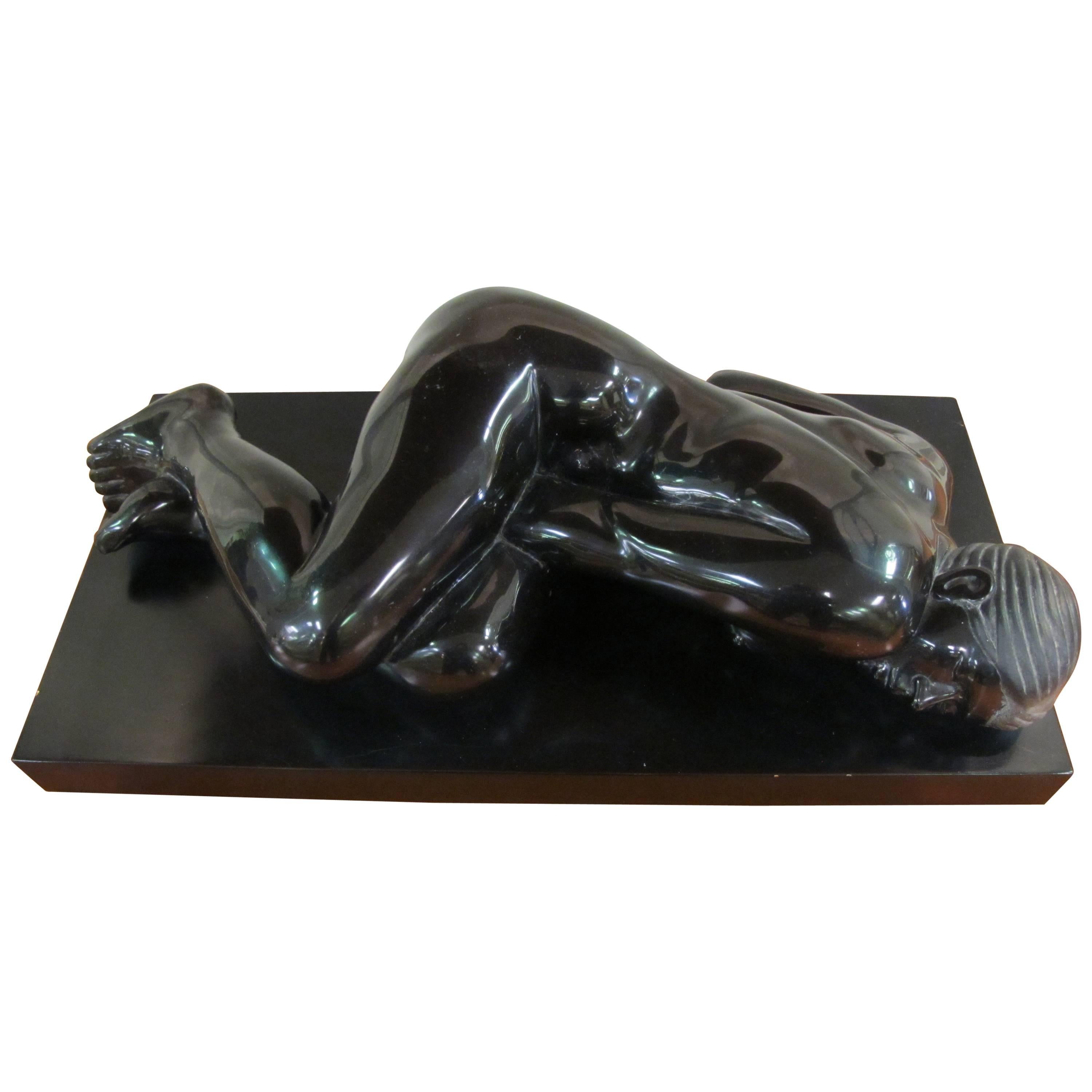Black Marble Female Figure by Mexican Artist Gustavo Nequiz For Sale