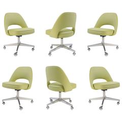 Saarinen for Knoll Executive Armless Chairs in Green Microfiber, Swivel Base S/6 8