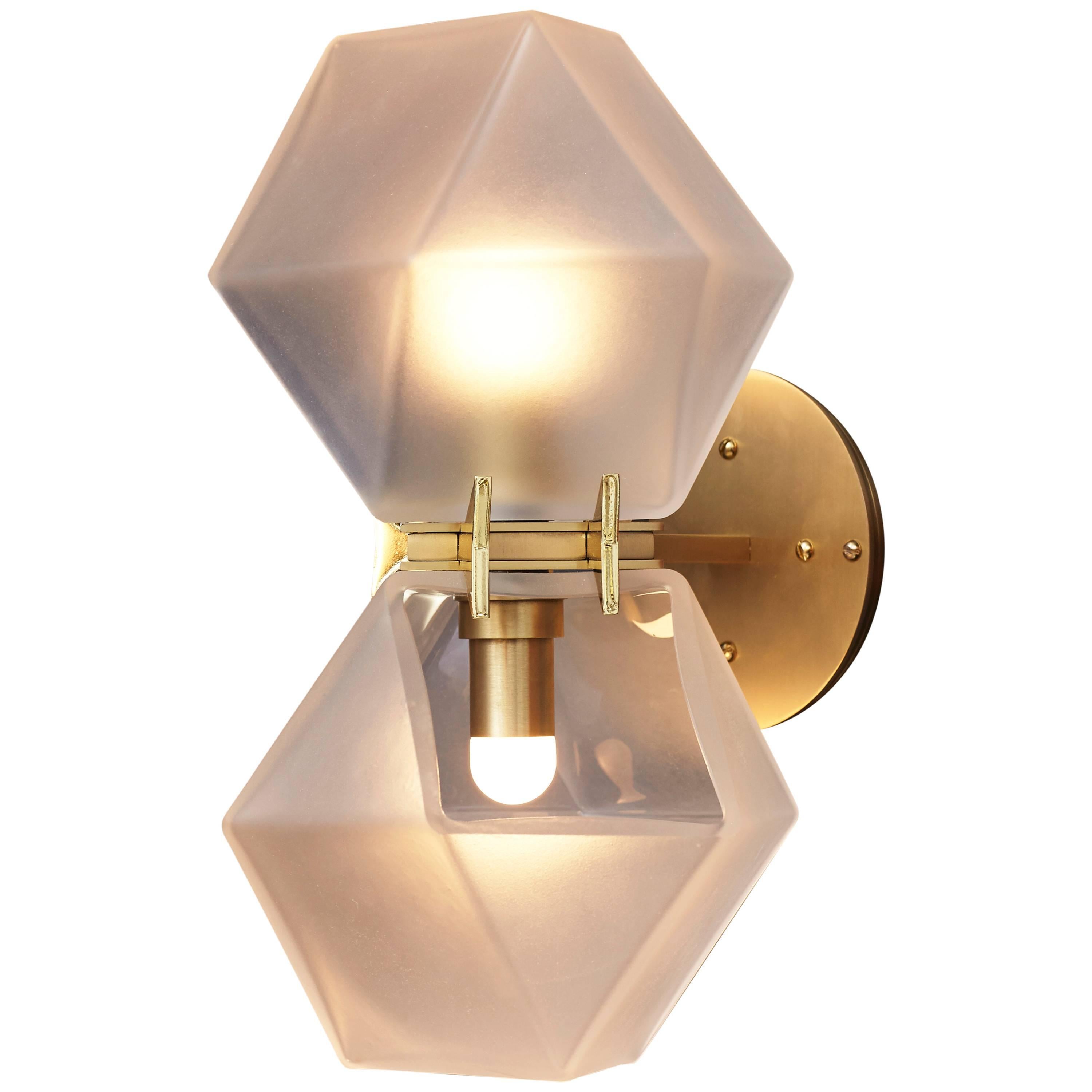 Welles Glass Double Wall Sconce in Alabaster White Glass and Satin Brass