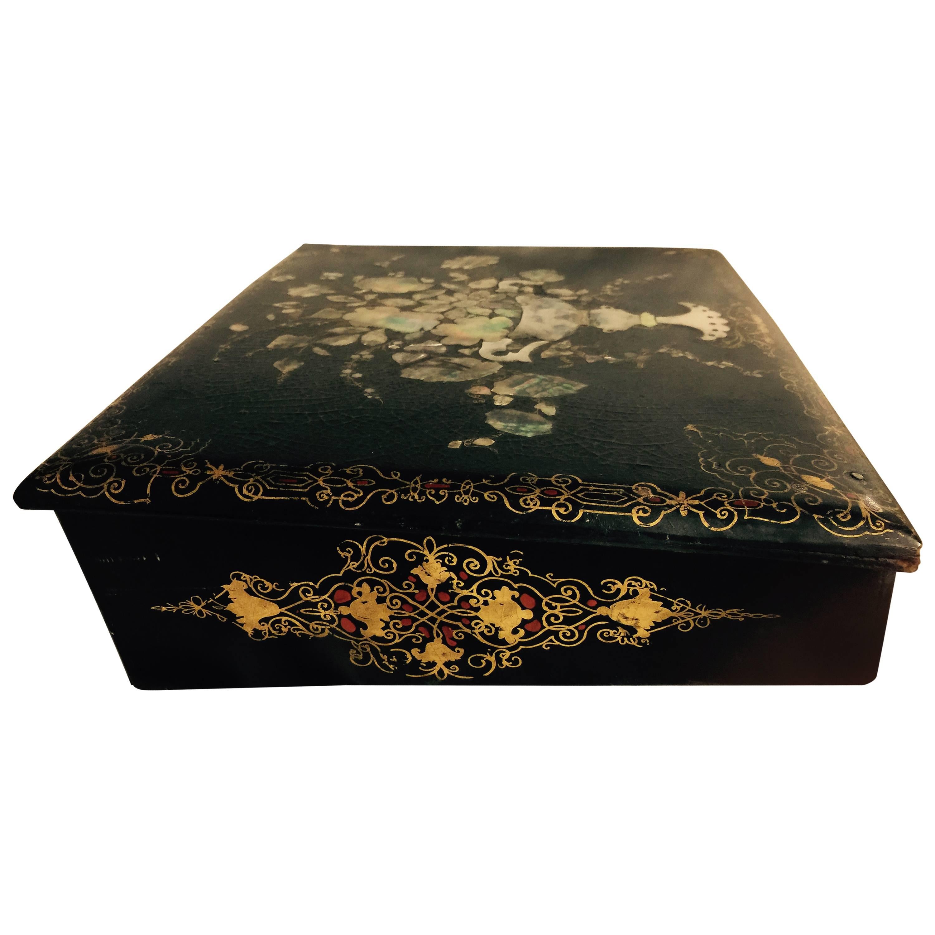  Lap Desk 19th Century English Papier Mache Decorated in Mother-of-Pearl