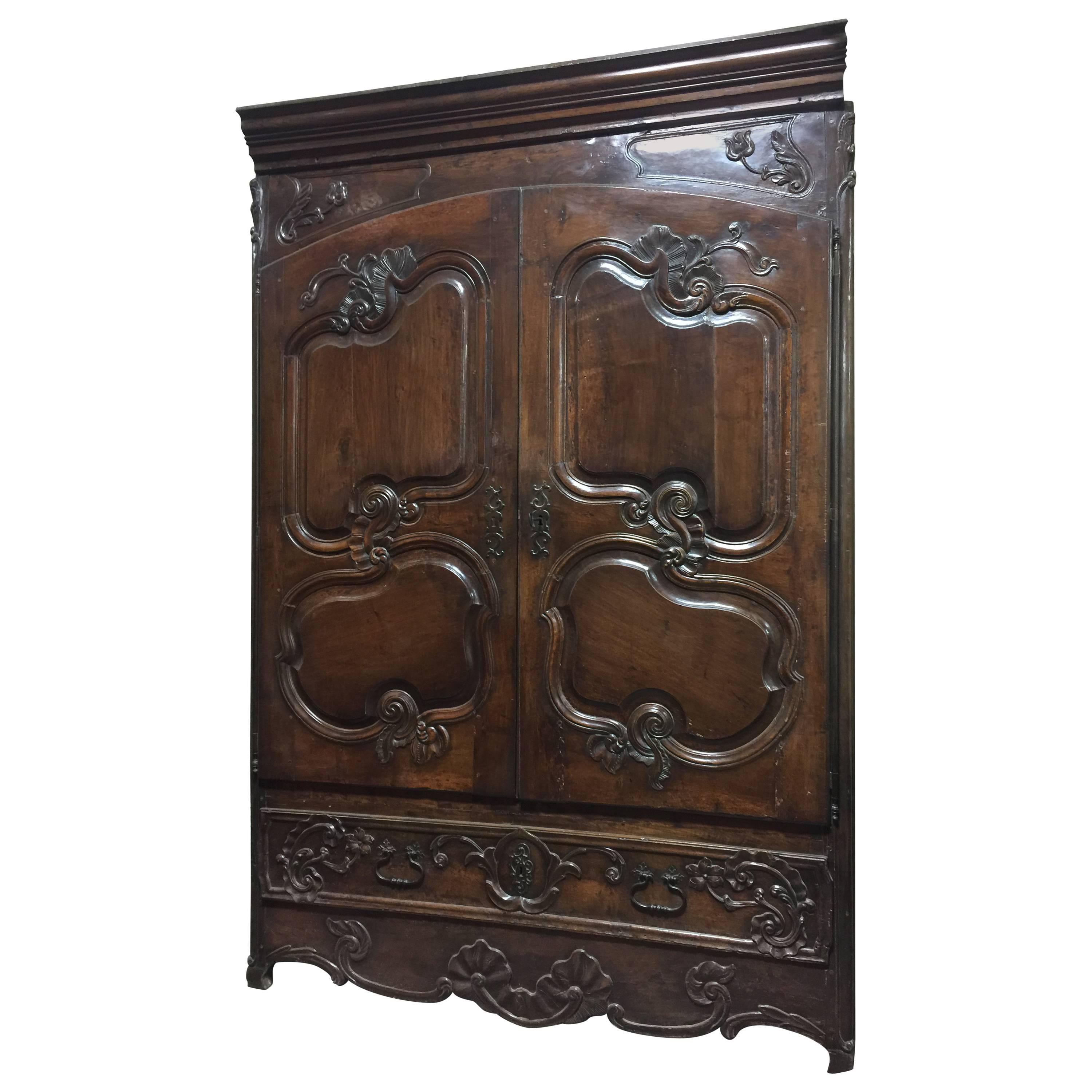 Exceptional 18th Century French Walnut Armoire Facade Original Hardware