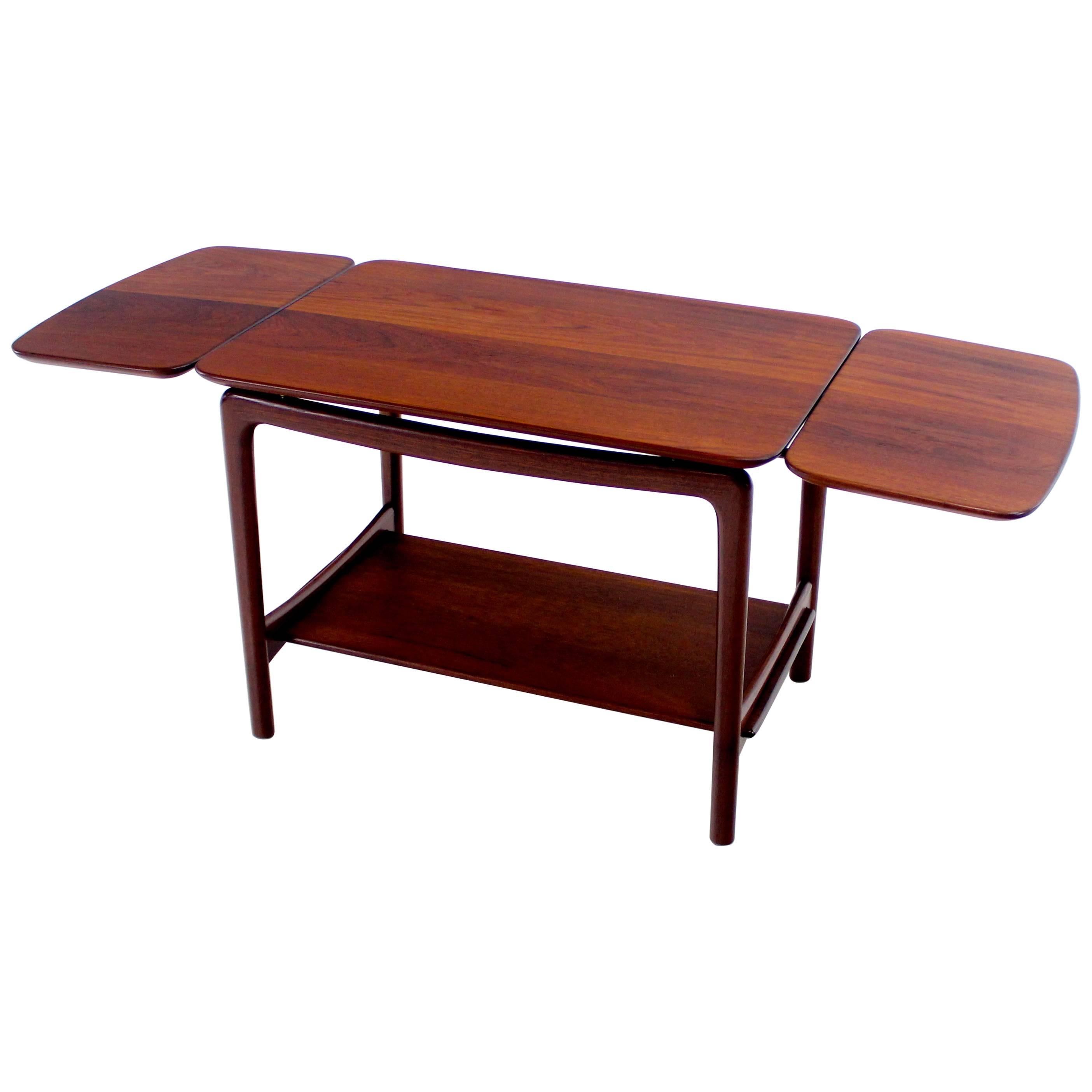 Danish Modern Solid Teak Drop-Leaf Side Table Designed by Peter Hvidt For Sale