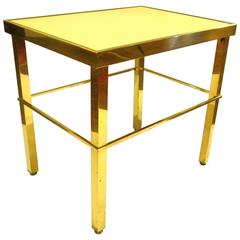 French Style Brass Petite Square Pipping with Laminate Top End Table