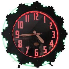 Art Deco "Aztec" Two Color Neon Wall Clock