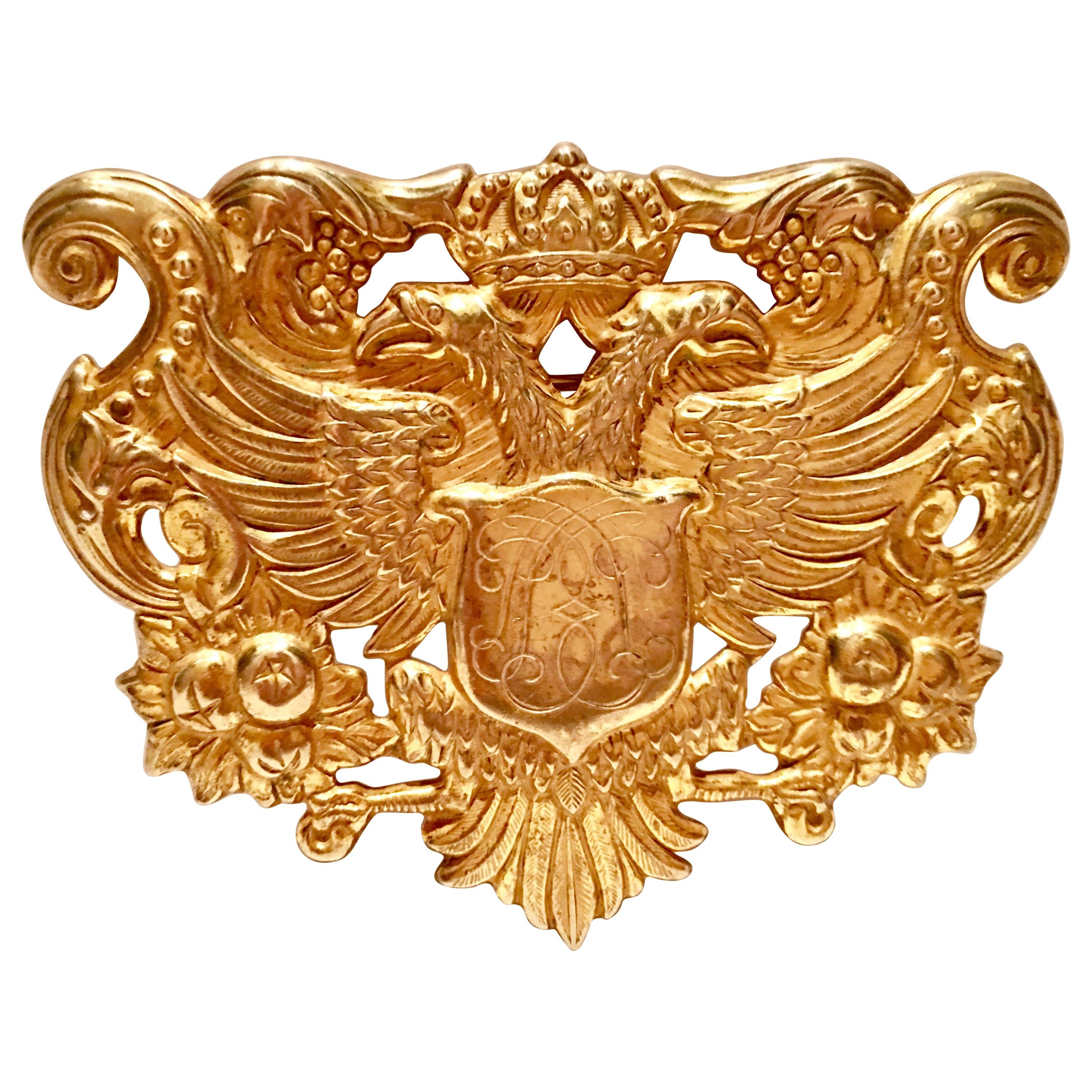 Miriam Haskell 22-Karat Russian Gold Crest Phoenix Coate of Arms Brooch