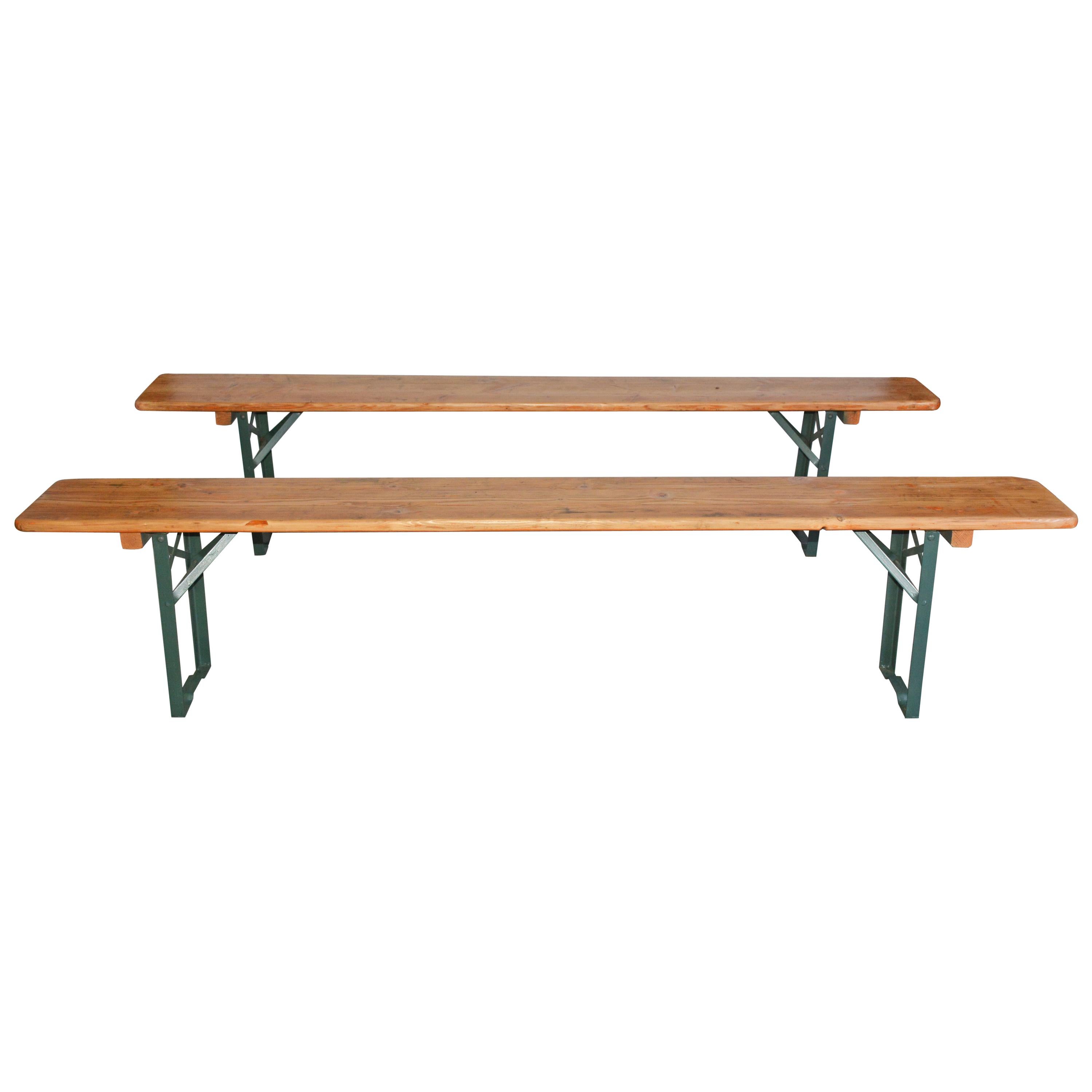 Folding Beer Hall Benches, Pair
