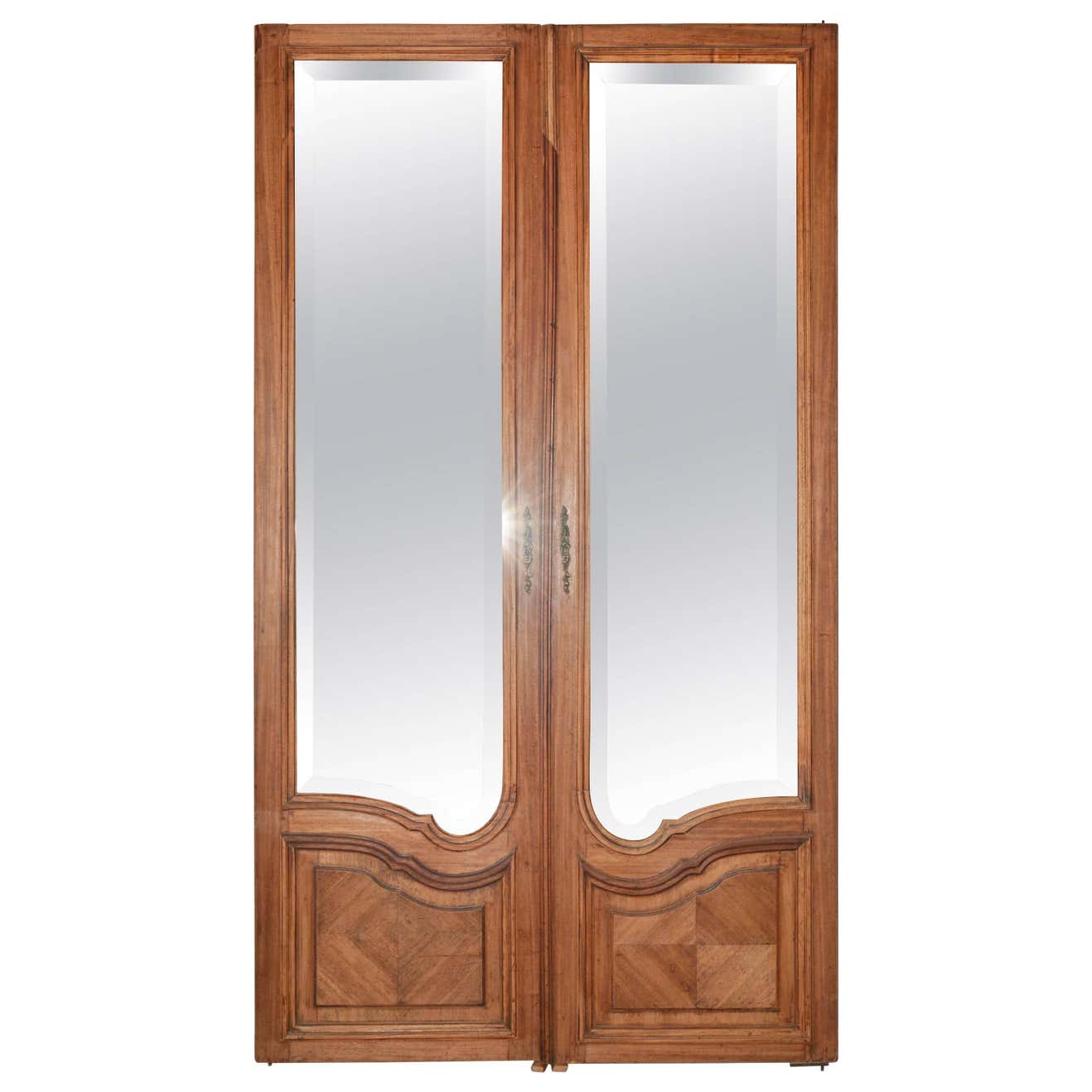 Pair of French Rococo Mirrored Armoire Doors For Sale at 1stDibs