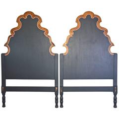 Antique Venetian-Style Painted Single Head Boards, Pair