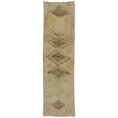 Vintage Turkish Oushak Carpet Runner with Muted Colors and Casual Style 1