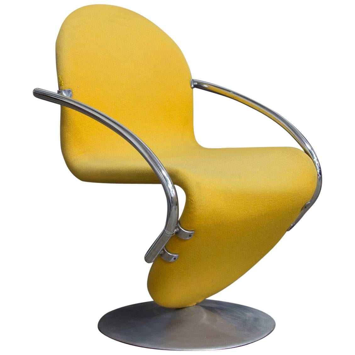 1973, Verner Panton, 1-2-3 Series Side Chair in Yellow Fabric For Sale