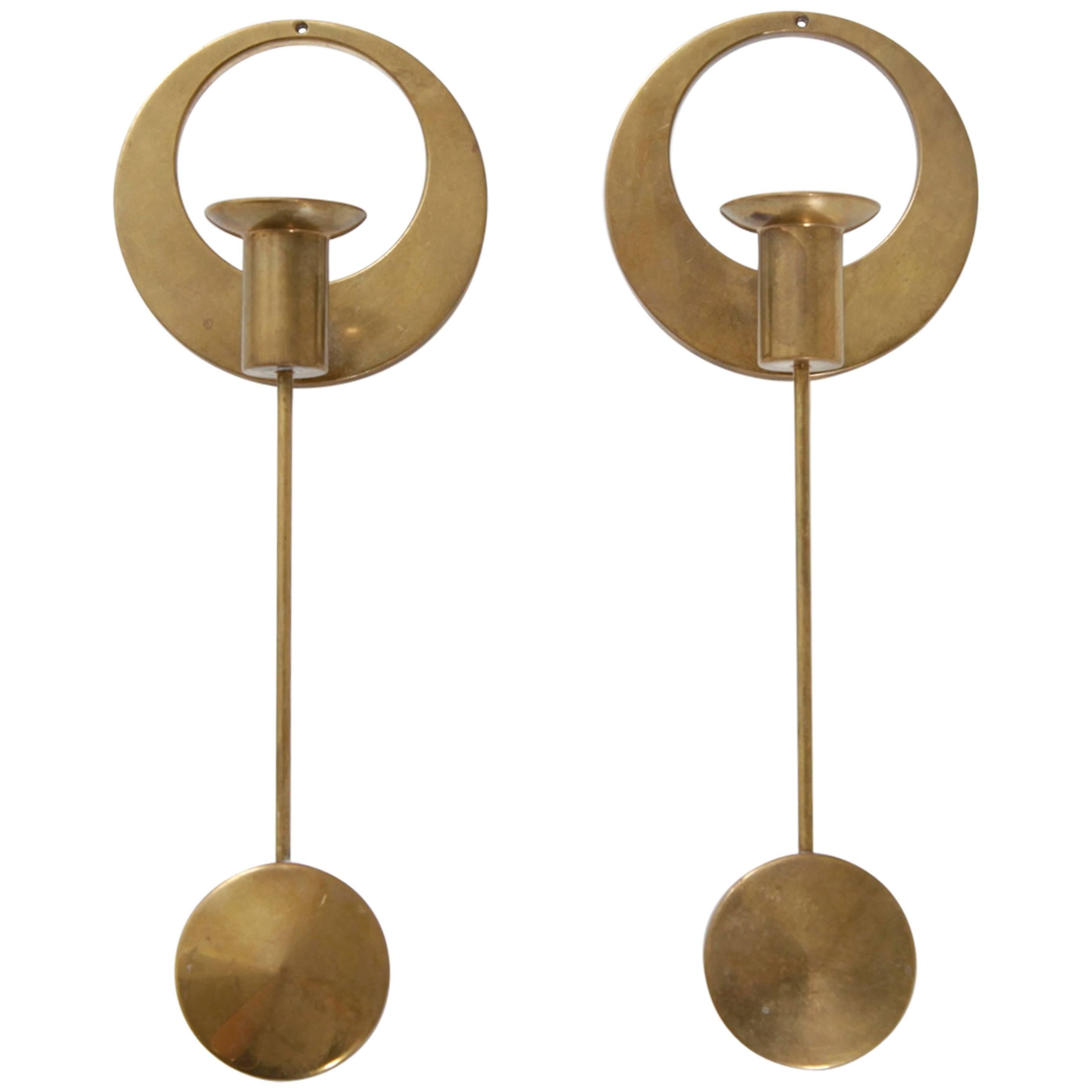 Brass Wall-Mounted Candleholders, by Artur Pe Kolbäck, Sweden, 1950s