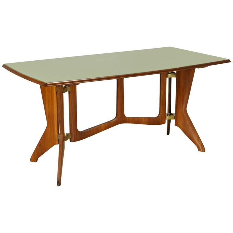 Table Rosewood Veneer BackPainted Glass Brass Vintage, Italy, 1950s at