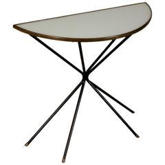 Metal and Brass Console with Back-Painted Glass Vintage, Italy, 1950s