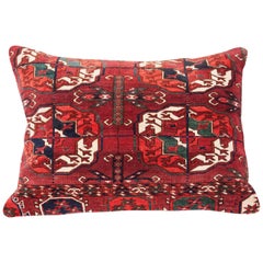 Antique Pillow with Velvet like Texture Made Out of a Turkmen Rug