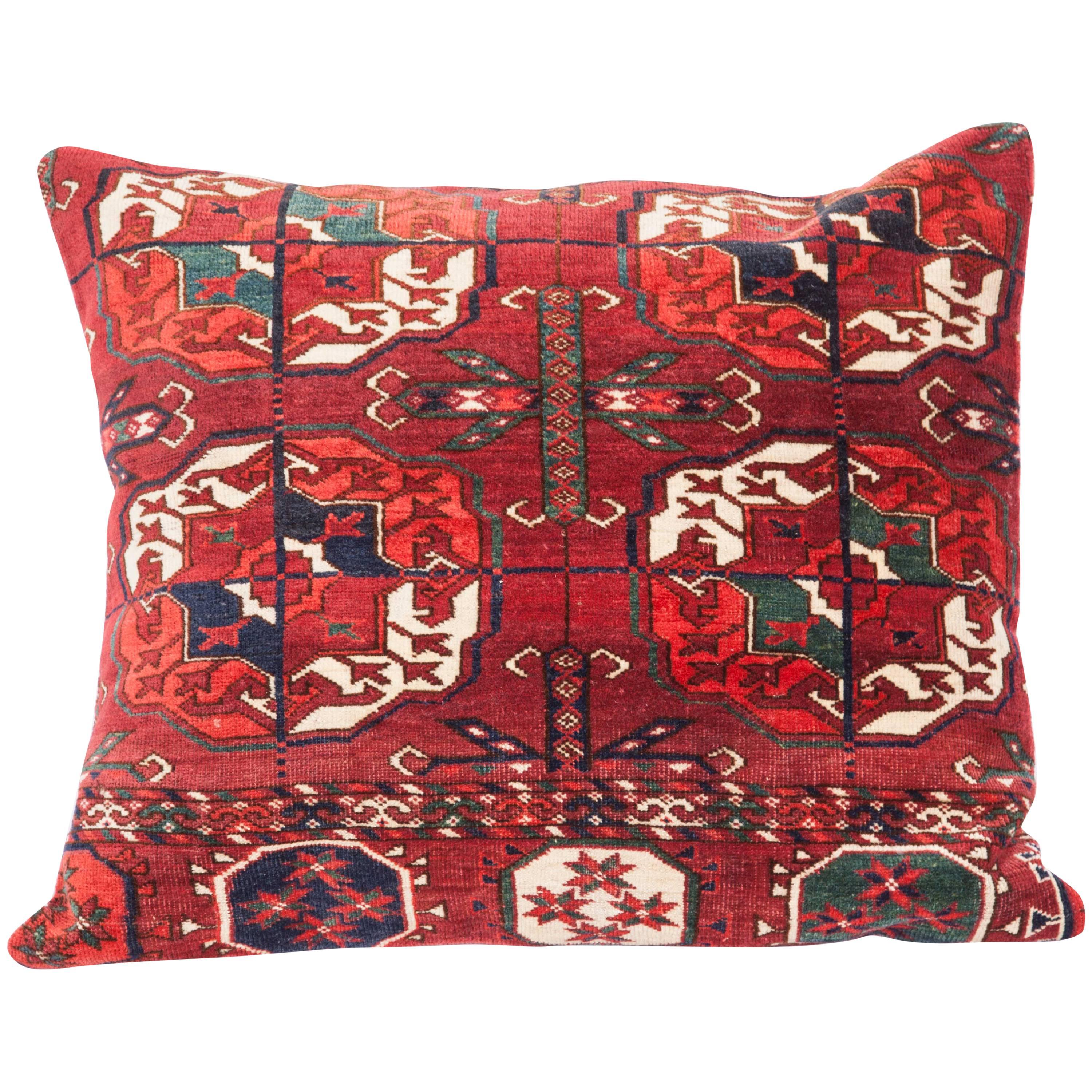 Antique Pillow with Velvet like Texture Made Out of a Turkmen Rug