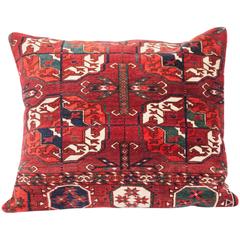 Antique Pillow with Velvet like Texture Made Out of a Turkmen Rug