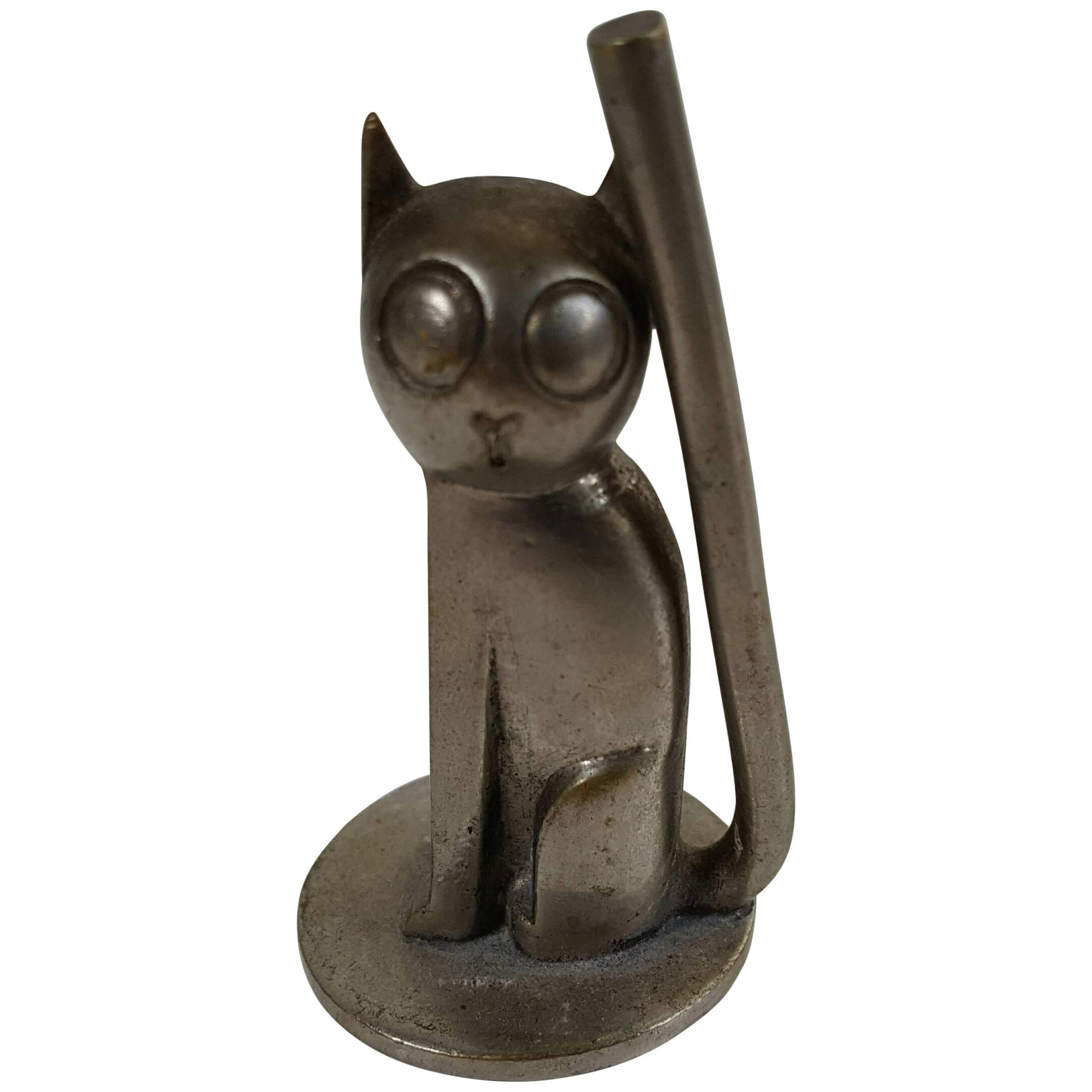 Karl Hagenauer Modernist Cat, Silvered Bronze