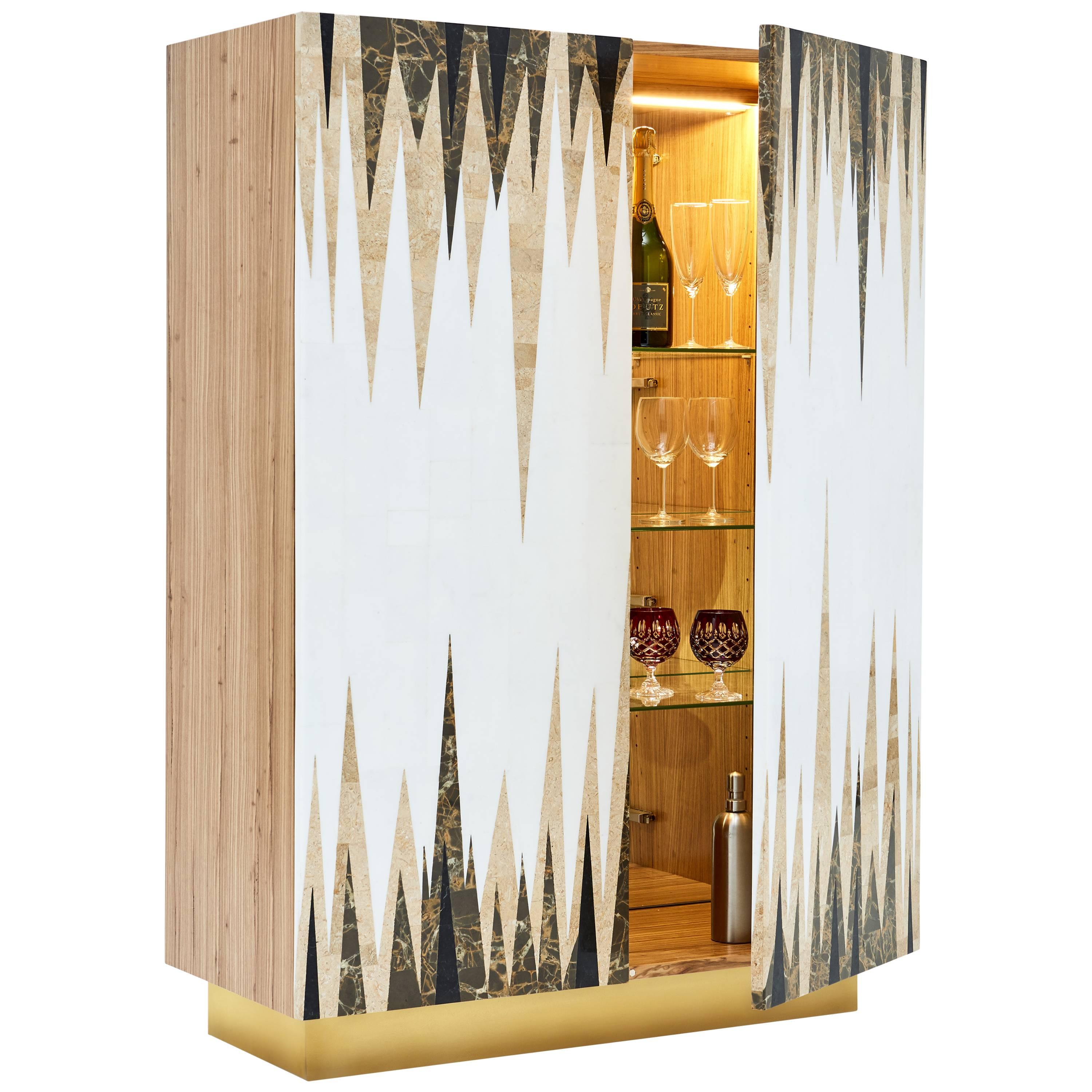 Storm Cocktail Cabinet in Marble Marquetry For Sale