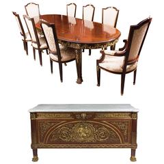 Ormolu-Mounted Dining Table, Chairs and Commode