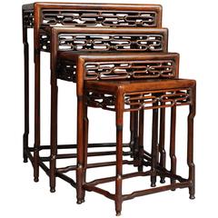 Antique Late 19th Century Set of Four Graduated 
Quartetto
 Chinese Hardwood Tables