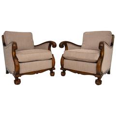 Pair of Antique Swedish Satin Birch Armchairs
