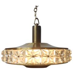 Mid-Century Crystal and Brass Pendant Chandelier by Vitrika, Denmark, circa 1960 6