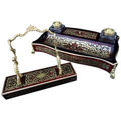 French Inkwell and Penholder in Boulle Marquetry, 19th Century