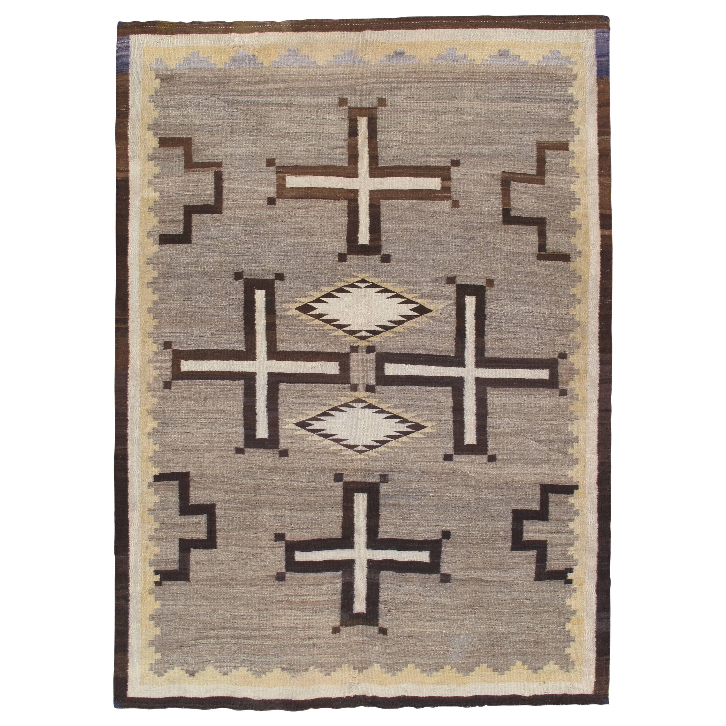 Antique Navajo Carpet, Oriental Rug, Handmade Wool Rug, Gray Color