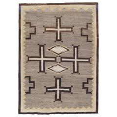 Antique Navajo Carpet, Oriental Rug, Handmade Wool Rug, Gray Color 12