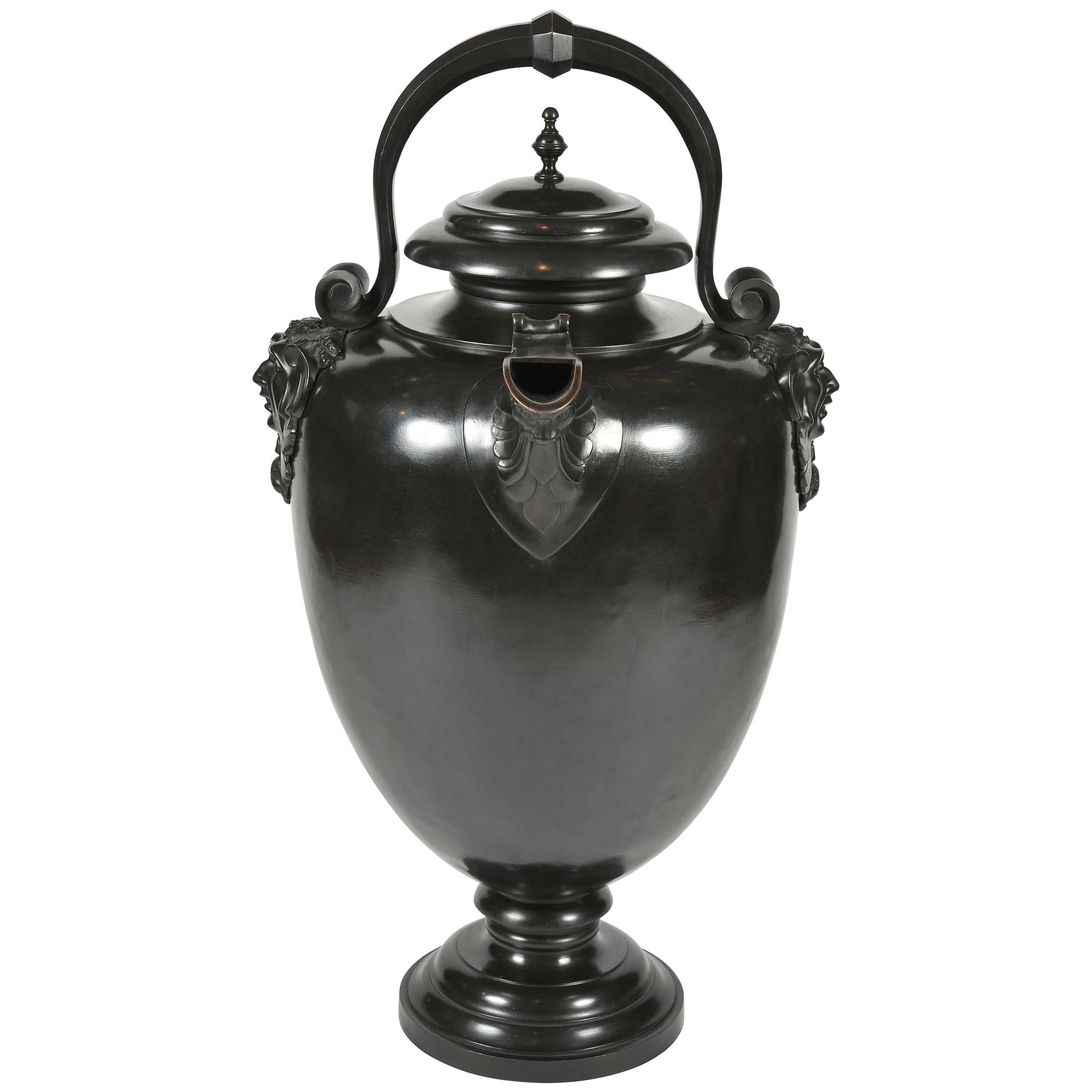 Italian Patinated Bronze Wine Urn, Dark Brown, 19th century For Sale