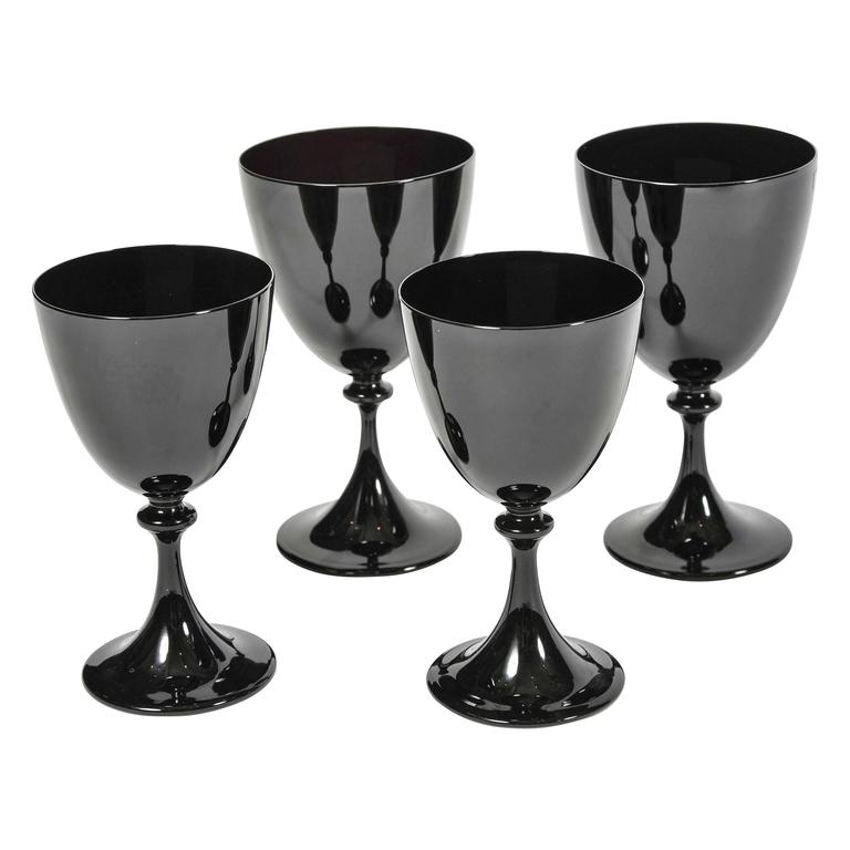 Set of Four Nason Moretti Murano Purple Black Drinking Glasses For Sale