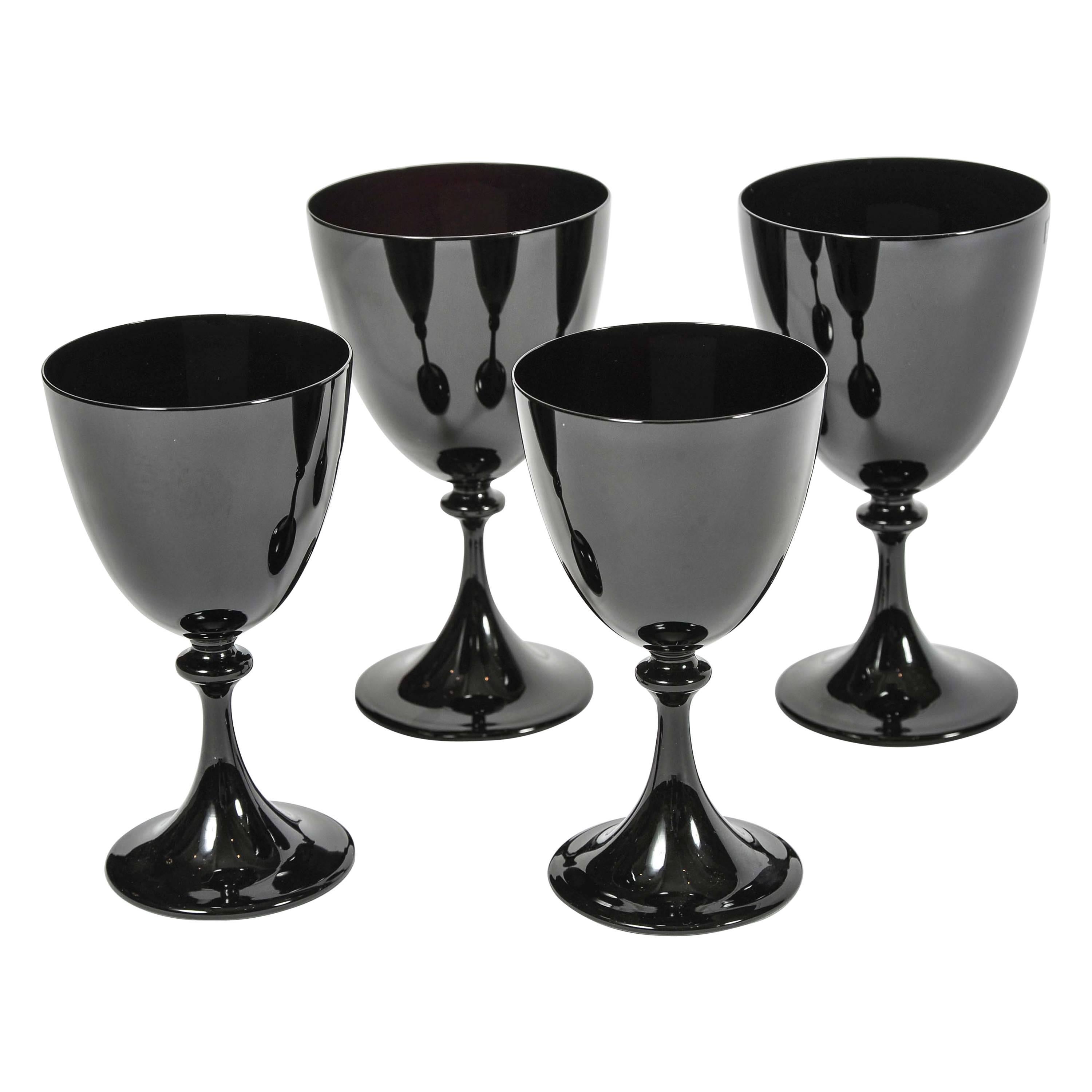 Set of Four Drinking Glasses, Purple Black, Nason Moretti Murano