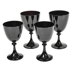 Vintage Set of Four Drinking Glasses, Purple Black, Nason Moretti Murano